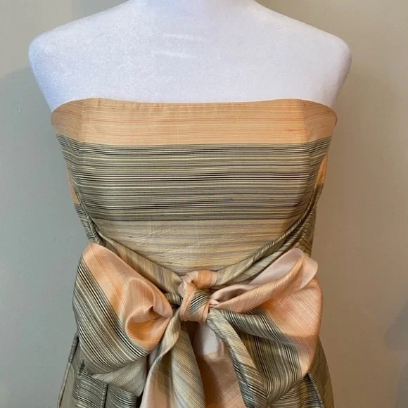Armani Collezioni Silk Taffeta Strapless Cocktail Dress Peach Tan Size 4 - Picture 6 of 12